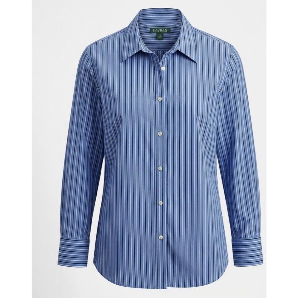 Lauren Ralph Lauren Womens 2X Blue Striped Button Down Shirt Career Plus